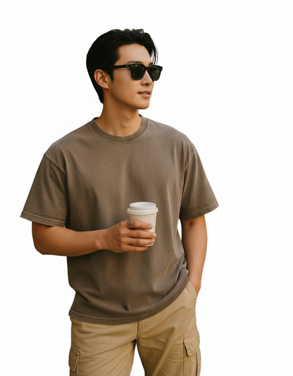 SEONGHAN | 캐주얼 코튼 오버사이즈 티 세트 - 3팩